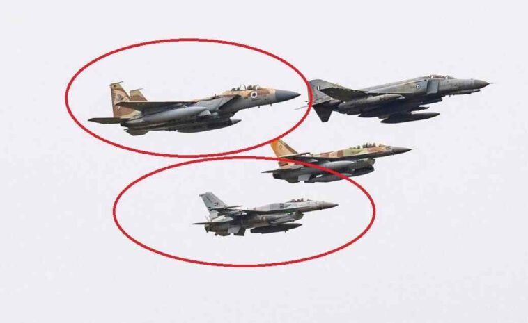 شاهد تحليق مقاتلات F-15I إسرائيلية مع طائرة مقاتلة من طراز F-16 تابعة لسلاح الجو الإماراتي