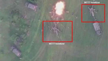 القوات الروسية تستخدم مسيرة انتحارية لضرب مدافع الهاوتزر M777 التي سلمتها أمريكا للجيش الأوكراني (فيديو)